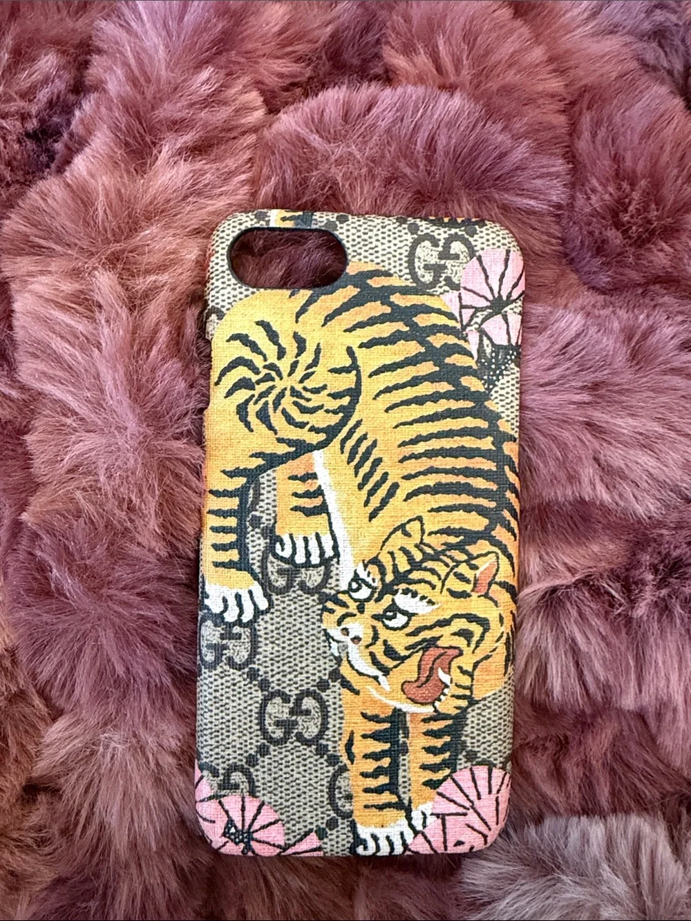 Gucci Tiger Print Phone Case in Yellow, Pink and Beige iPhone 7